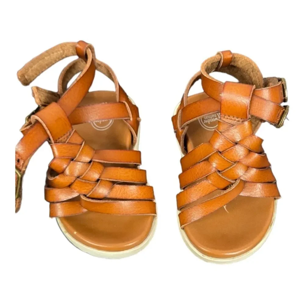 Toddler Girls Gladiator Sandals Size 2 Brown Strappy Velcro Straps Wonder Nation